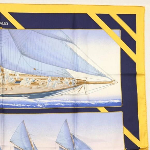 HERMES Carre 90 Scarf ""RAFALES"" Silk Blue Auth - Picture 4 of 14